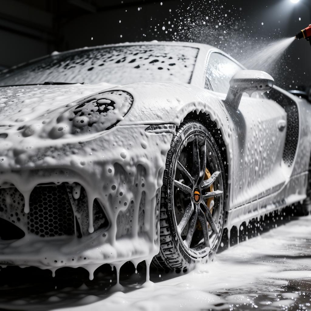 Snow foam wash on luxury sports car