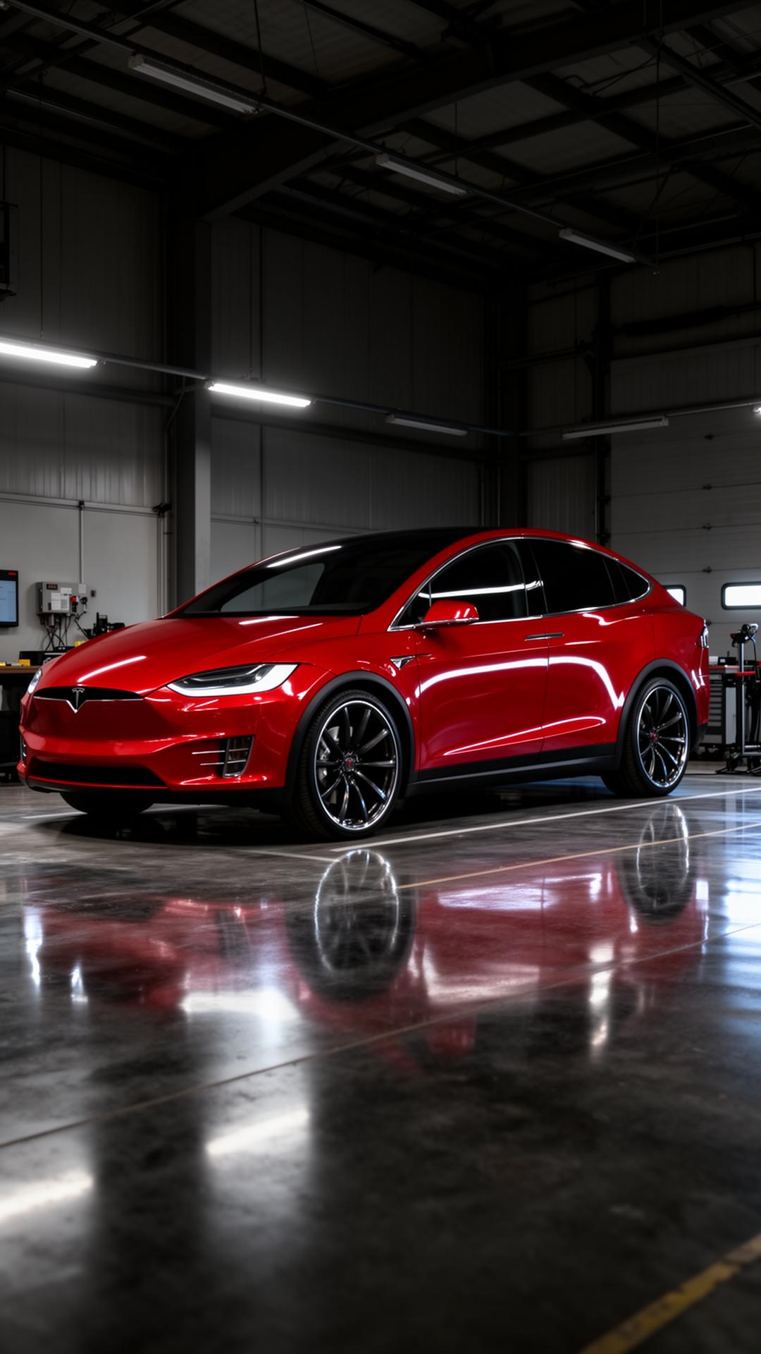 Red Tesla Model X freshly detailed